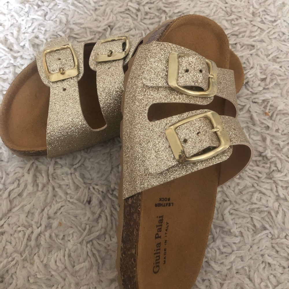 NWOT gold sparkle slides